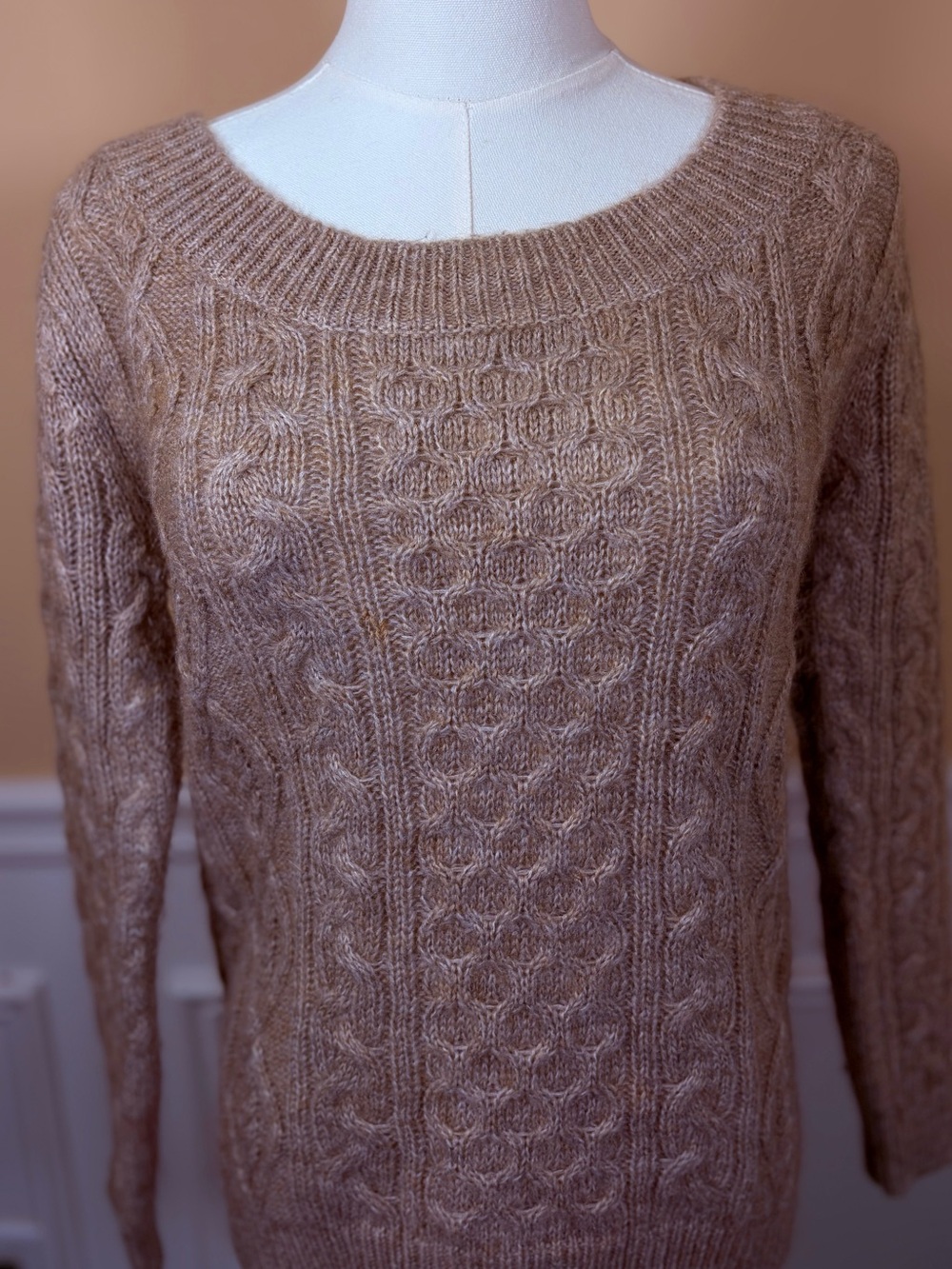 🤎 Club Monaco Mohair Blend Cable Knit Oatmeal Sweater XS